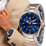 Maserati Competizione Automatic Blue Dial Two Tone Steel Strap Watch For Men - R8823100001 Authentic Buy Shop Now