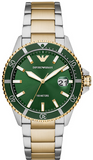Emporio Armani Diver Chronograph Green Dial Two Tone Steel Strap Watch For Men - AR80063 Authentic Buy Shop Now