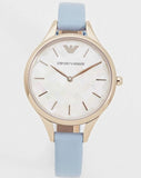 Emporio Armani Aurora Quartz Mother of Pearl White Dial Blue Leather Strap Watch For Women - AR11109 Authentic Buy Shop Now