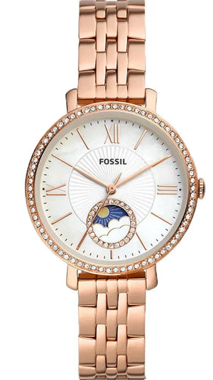 Fossil Jacqueline Analog Moonphase Mother of Pearl White Dial Rose Gold Steel Strap Watch for Women - ES5165 Authentic Buy Shop Now