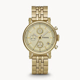 Fossil Boyfriend Chronograph Gold Dial Gold Steel Strap Watch for Women - ES2197 Authentic Buy Shop Now
