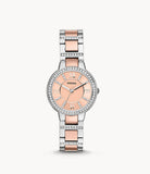 Fossil Virginia Rose Gold Dial Two Tone Steel Strap Watch for Women - ES3405 Authentic Buy Shop Now
