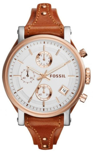 Fossil Boyfriend Chronograph White Dial Brown Leather Strap Watch for Women - ES3837 Authentic Buy Shop Now