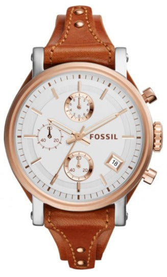 Fossil Boyfriend Chronograph White Dial Brown Leather Strap Watch for Women - ES3837 Authentic Buy Shop Now