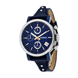 Fossil Boyfriend Sport Chronograph Blue Dial Blue Leather Strap Watch for Women - ES4113 Authentic Buy Shop Now