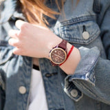 Fossil Original Boyfriend Sport Chronograph Maroon Dial Maroon Leather Strap Watch for Women - ES4114 Authentic Buy Shop Now