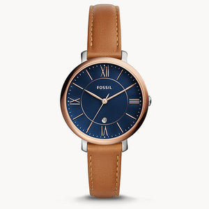 Fossil Jacqueline Three Hand Date Luggage Blue Dial Brown Leather Strap Watch for Women - ES4274 Authentic Buy Shop Now