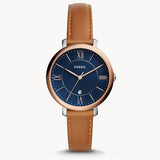 Fossil Jacqueline Three Hand Date Luggage Blue Dial Brown Leather Strap Watch for Women - ES4274 Authentic Buy Shop Now