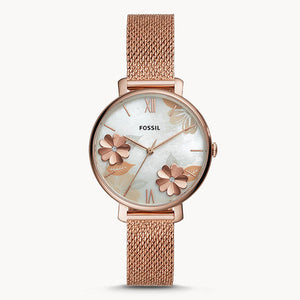 Fossil Jacqueline Three-Hand White Dial Rose Gold Mesh Bracelet Watch for Women - ES4534 Authentic Buy Shop Now
