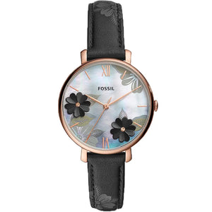 Fossil Jacqueline Mother of Pearl Dial Black Leather Strap Watch for Women - ES4535 Authentic Buy Shop Now