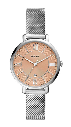 Fossil Jacqueline Three Hand Pink Dial Silver Mesh Strap Watch for Women - ES5089 Authentic Buy Shop Now
