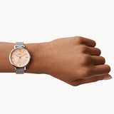 Fossil Jacqueline Three Hand Pink Dial Silver Mesh Strap Watch for Women - ES5089 Authentic Buy Shop Now
