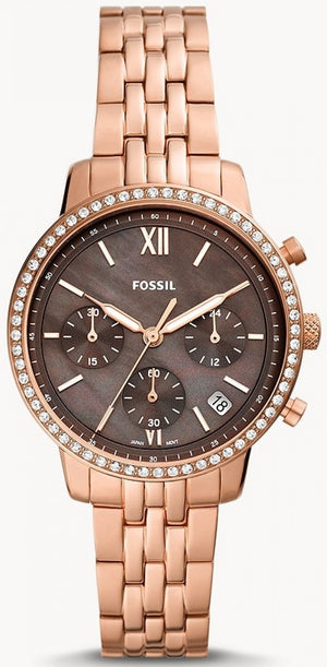 Fossil Neutra Chronograph Mother of Pearl Brown Dial Rose Gold Steel Strap Watch for Women - ES5218 Authentic Buy Shop Now