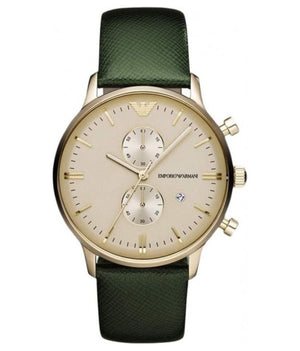 Emporio Armani Chronograph Champagne Dial Green Leather Strap Watch For Men - AR1722 Authentic Buy Shop Now