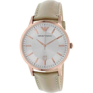 Emporio Armani Classic Quartz Silver Dial Beige Leather Strap Watch For Men - AR2464 Authentic Buy Shop Now