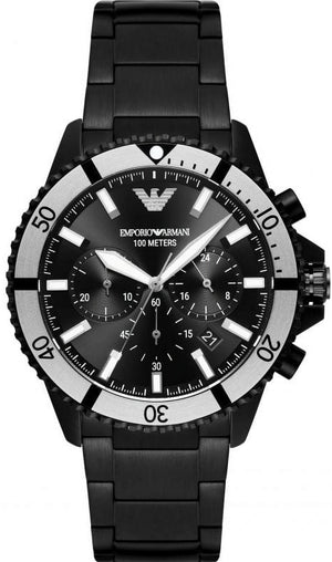 Emporio Armani Diver Chronograph Black Dial Black Steel Strap Watch For Men - AR80050 Authentic Buy Shop Now