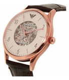 Emporio Armani Meccanico White Skeleton Dial Black Leather Strap Watch For Men - AR1924 Authentic Buy Shop Now