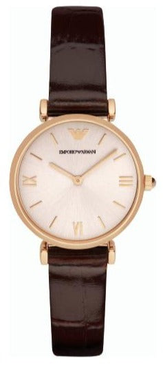 Emporio Armani Classic Quartz Pink Dial Brown Leather Strap Watch For Women - AR1911 Authentic Buy Shop Now