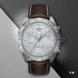 Tissot PR 100 Sport Quartz Chronograph Silver Dial Brown Leather Strap Watch For Men - T101.617.16.031.00 Authentic Buy Shop Now
