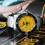 Breitling Superocean Automatic 44mm Yellow Dial Silver Steel Strap Watch for Men - A17375211/1A1 Authentic Buy Shop Now