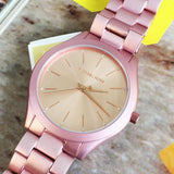 Michael Kors Slim Runway Pink Dial Pink Steel Strap Watch For Women - MK4456 Authentic Buy Shop Now