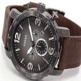 Fossil Nate Chronograph Grey Dial Brown Leather Strap Watch for Men - JR1424 Authentic Buy Shop Now