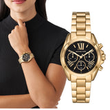 Michael Kors Bradshaw Chronograph Black Dial Gold Steel Strap Watch For Women - MK6959 Authentic Buy Shop Now