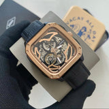 Fossil Inscription Automatic Skeleton Rose Gold Dial Black Leather Strap Watch for Men - BQ2572 Authentic Buy Shop Now