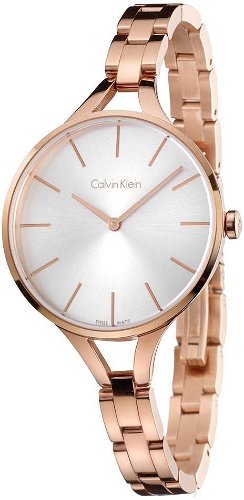 Calvin Klein Graphic Silver Dial Rose Gold Steel Strap Watch for Women - K7E23646 Authentic Buy Shop Now