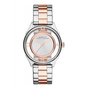 Marc Jacobs Tether Transparent White Dial Two Tone Steel Strap Watch for Women - MBM3436 Authentic Buy Shop Now