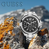 Guess Surge Chronograph Black Dial Silver Steel Strap Watch for Men - W1258G1 Authentic Buy Shop Now