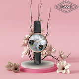 Fossil Jacqueline Mother of Pearl Dial Black Leather Strap Watch for Women - ES4535 Authentic Buy Shop Now