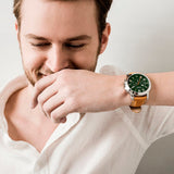 Fossil Grant Chronograph Green Dial Brown Leather Strap Watch for Men - FS4918 Authentic Buy Shop Now