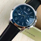 Fossil Grant Chronograph Blue Dial Black Leather Strap Watch for Men - FS4990 Authentic Buy Shop Now