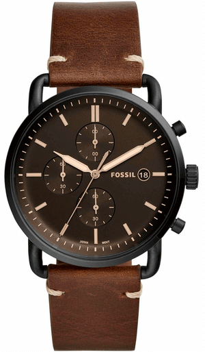Fossil Commuter Chronograph Black Dial Brown Leather Strap Watch for Men - FS5403 Authentic Buy Shop Now