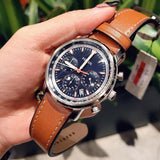 Fossil Goodwin Chronograph Blue Dial Brown Leather Strap Watch for Men - FS5414 Authentic Buy Shop Now