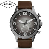 Fossil Nate Chronograph Grey Dial Brown Leather Strap Watch for Men - JR1424 Authentic Buy Shop Now