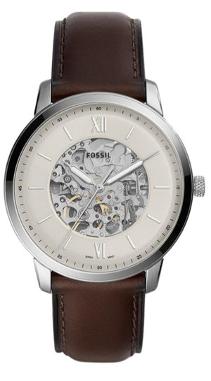 Fossil Neutra Automatic Skeleton White Dial Brown Leather Strap Watch for Men - ME3184 Authentic Buy Shop Now