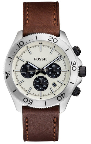 Fossil Retro Traveler Chronograph White Dial Brown Leather Strap Watch for Men - CH2886 Authentic Buy Shop Now