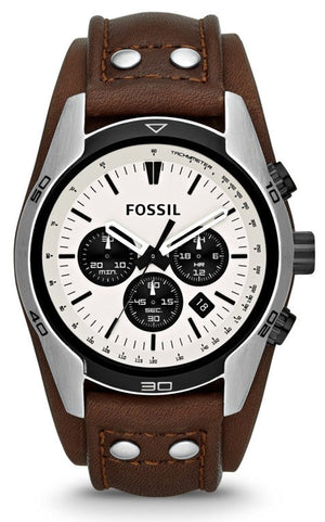 Fossil Coachman Chronograph White Dial Brown Leather Strap Watch for Men - CH2890 Authentic Buy Shop Now