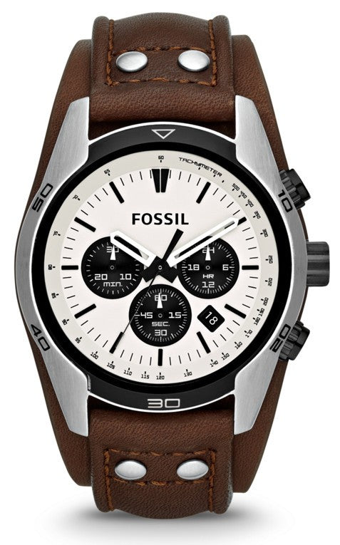 Fossil Coachman Chronograph White Dial Brown Leather Strap Watch for Men - CH2890 Authentic Buy Shop Now