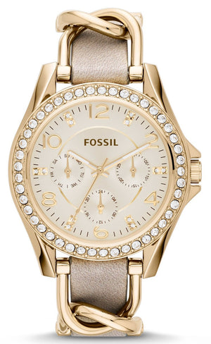 Fossil Riley White Dial Beige Leather Strap Watch for Women - ES3465 Authentic Buy Shop Now