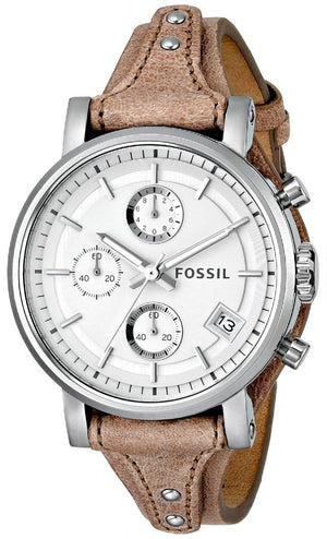 Fossil Boyfriend Chronograph White Dial Brown Leather Strap Watch for Women - ES3625 Authentic Buy Shop Now
