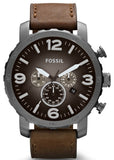 Fossil Nate Chronograph Grey Dial Brown Leather Strap Watch for Men - JR1424 Authentic Buy Shop Now