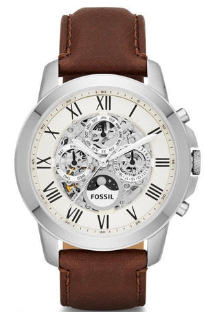 Fossil Grant Automatic White Dial Brown Leather Strap Watch for Men - ME3027 Authentic Buy Shop Now