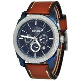 Fossil Machine Chronograph Blue Dial Brown Leather Strap Watch for Men - FS5232 Authentic Buy Shop Now