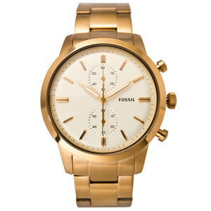 Fossil Townsman Chronograph White Dial Gold Steel Strap Watch for Men - FS5348 Authentic Buy Shop Now