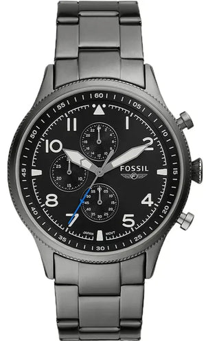 Fossil Retro Pilot Chronograph Black Dial Grey Steel Strap Watch for Men - FS5834 Authentic Buy Shop Now