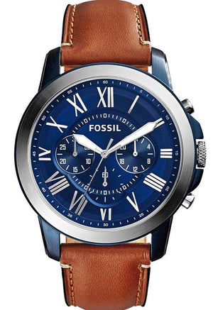 Fossil Grant Chronograph Blue Dial Brown Leather Strap Watch for Men - FS5151 Authentic Buy Shop Now