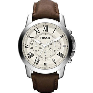 Fossil Grant Chronograph White Dial Brown Leather Strap Watch for Men - FS4735 Authentic Buy Shop Now
